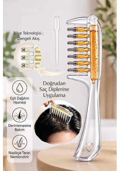 Duffa Serum Dağıtıcılı Saç Bakım Tarağı - Saç Kökü Besleyici Ve Masaj Etkili Yağ Aplikatörü - S