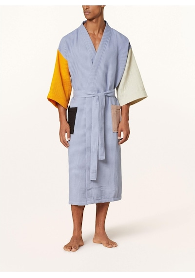 Unisex Kimono, Renk Bloklu, Şal Yakalı, %60 Pamuk, 125 Cm Uzunluk Açık Mavi