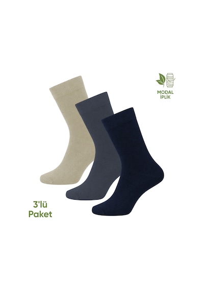 Modal İplik Erkek Soket Çorap - 3 Çift - Dikişsiz - Atlas - 18002 - Set 2 Çok Renkli