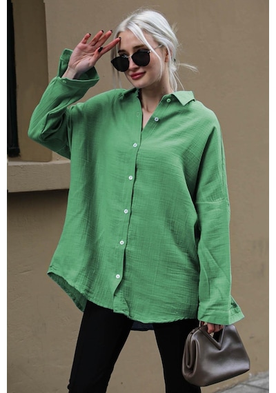 Madmext Yosun Yeşili Muslin Kumaş Basic Kadın Gömlek Mg1660-yosun Yeşili Yeşil