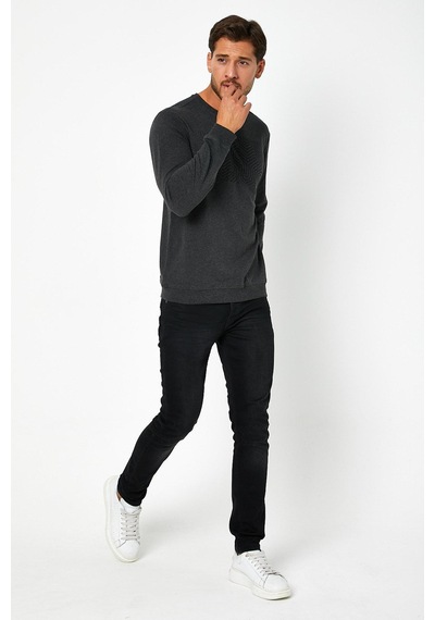 Polostate Erkek Baskılı Sweatshirt Antrasit Antrasit