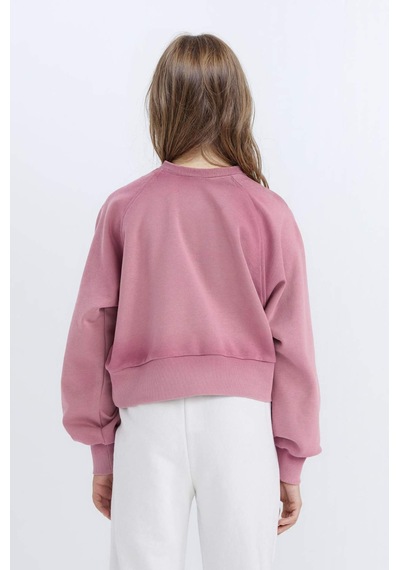 Defacto Relax Fit Bisiklet Yaka Crop Basic Düz Sweatshirt Kız Çocuk D6994A824WN Bordo