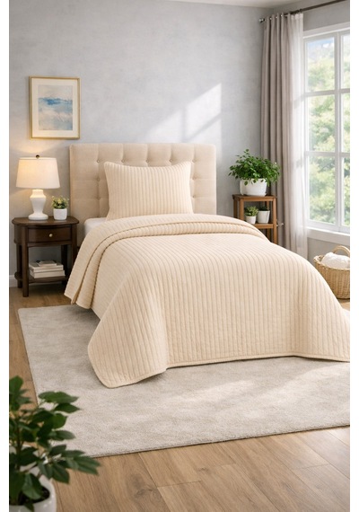 Muk's Modern Line Premium 2 Parça Battaniye Seti Özel Çantalı 150x220 Cm Yastık Kılıfı 50x70 Cm 1 Adet Ekru