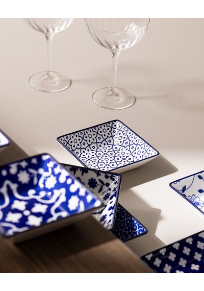 Reve Bleu Mais Kare Tabak Seti - 12 Cm - Mavi/beyaz 8684427358474 Çok Renkli