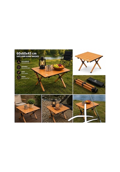 60x60x45 Cm Katlanır Kamp Ve Piknik Masası Hafif, Dayanıklı Ve Taşınabilir Ahşap