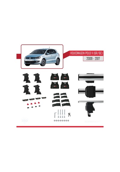 Volkswagen Polo V 6r/6c 2009-2017 Arası İle Uyumlu Ace-4 Ara Atkı Tavan Barı Gri
