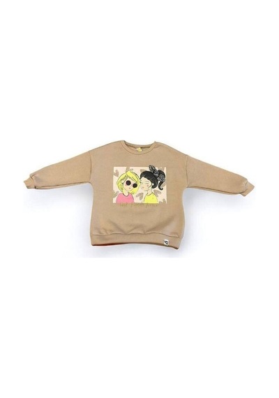 Kız Çocuk Kalın Kız Baskılı İçi Şardonlu Sweatshirt-14345 Bej