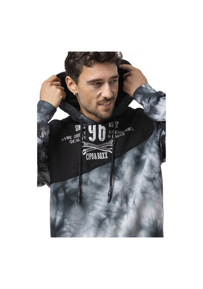 Cipo & Baxx Cl593 Erkek Hoodie Sweatshirt Modern Baskılı, Kapüşonlu, Rahat Kesim Sweatshirt Siyah