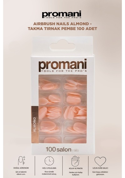 Airbrush Nails Almond - Takma Tırnak Pembe 100 Adet