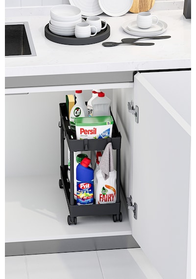 2 Adet Siyah 2 Katlı Düzenleyici Mutfak Ve Banyo Rafı