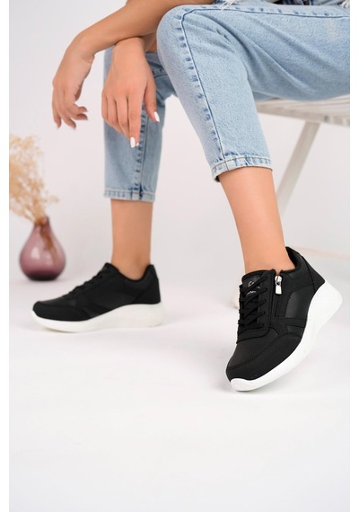 Muggo Asel Garantili Kadın Ortopedik Günlük Bağcıklı Yandan Fermuarlı Rahat Sneaker Spor Ayakkabı Siyah - Beyaz Muggo Asel Garantili Kadın Ortopedik Günlük Bağcıklı Yandan Fermuarlı Rahat Sneaker Spor Ayakkabı Siyah - Beyaz