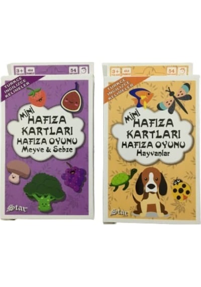 Star Mini Hafıza Kartları Oyunu 2'li Hayvanlar Ve Meyve & Sebze Türkçe Ve Ingilizce Kelimeler
