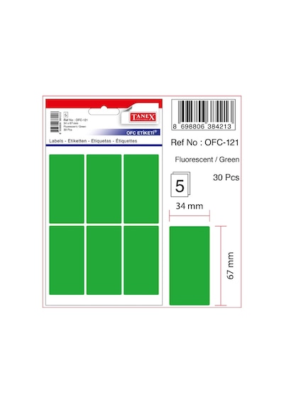 Tanex Ofis Etiketi Poşetli 34x67 Mm Yeşil Ofc-121 Çok Renkli