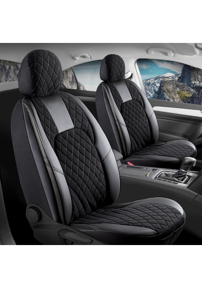 Mitsubishi Attrage Deri Detaylı Oto Koltuk Kılıfı Chester Serisi Siyah Beyaz