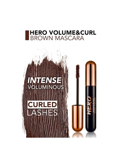 Hero Volume & Curl Yoğun Hacim Veren Nemlendirici Etkili Kahverengi Maskara Çok Renkli