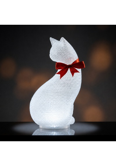 B&b Kedi Figürlü Dekoratif Masa Lambası Usb Bağlantılı Beyaz Işıklı Şeffaf