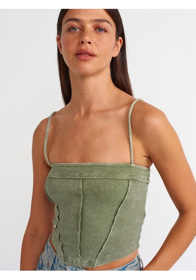 Dilvin Askılı Crop Top Yeşil