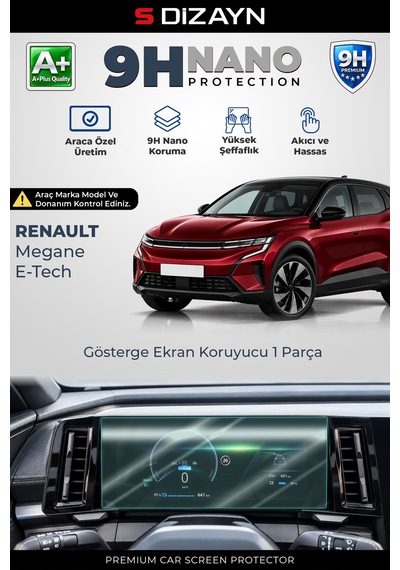 S-dizayn Renault Megane E-tech 12.3 İnç 9h Nano Gösterge Ekran Koruyucu Parlak 2023 Üzeri A+ Kalite