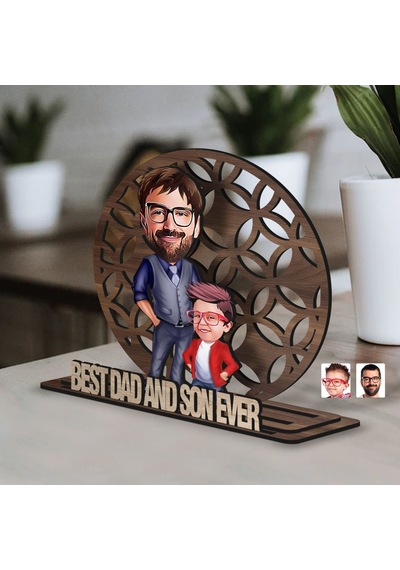 Bk Gift Kişiye Özel 3 Katmanlı Baba-oğul Karikatürlü Ahşap Biblo-3, Babaya Hediye, Babalar Günü Hediyeleri Kobitmeyen138178 Bk Gift
