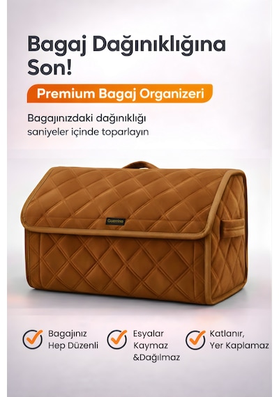 Bagaj Çantası Oto Bagaj Organizer Lüks Tay Tüyü Su Geçirmez Kaymaz Katlanır - Kahverengi
