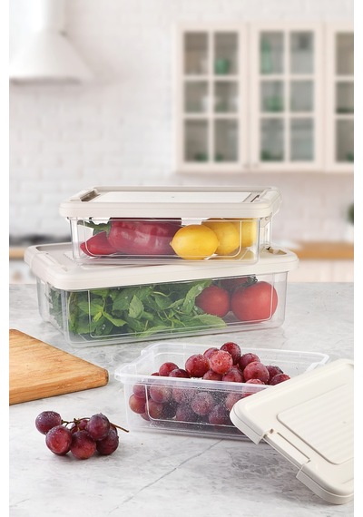Infınıty Saklama Kabı Seti 3 Lü Set 1,5 Lt, 3lt, 6 Lt Krem