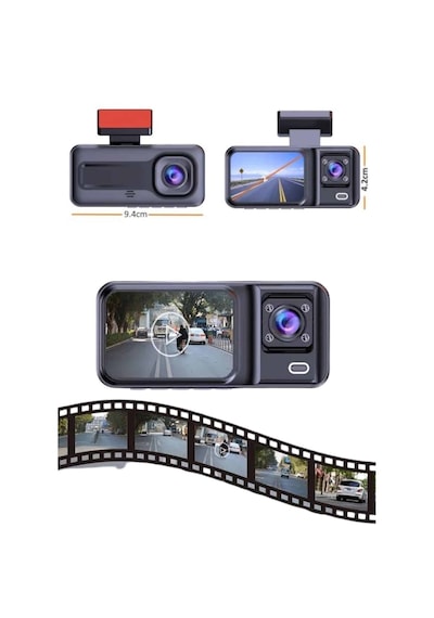 H98 Full Hd 1080p Wi-fi Full Hd 3 Kameralı Araç Içi Kamera Araba Güvenlik Kamerası Gece Görüşü Ön Geri İç Kayıt Ir Led