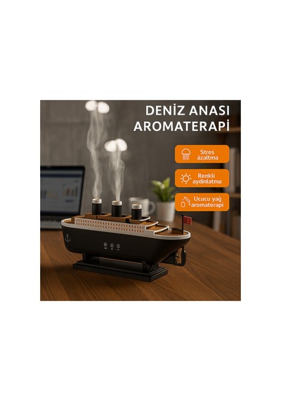 Led Işıklı Gemi Tasarımlı Buhar Makinesi Ortam Nemlendirici & Aromaterapi Kahverengi - 784000170