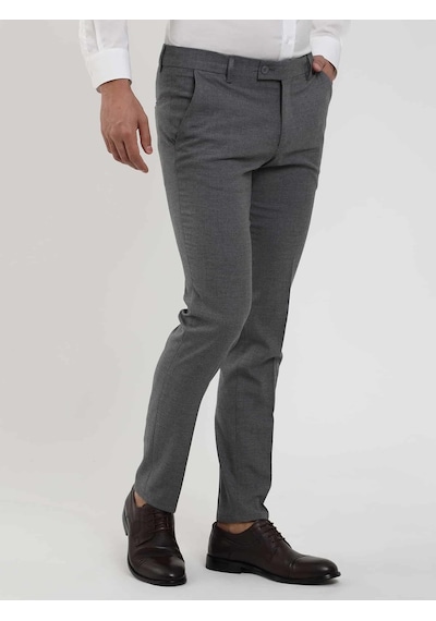 Dufy Koyu Gri Erkek Ekstra Slim Fit Melanj Desenli Klasik Pantolon - 103500-koyu Gri Koyu Gri