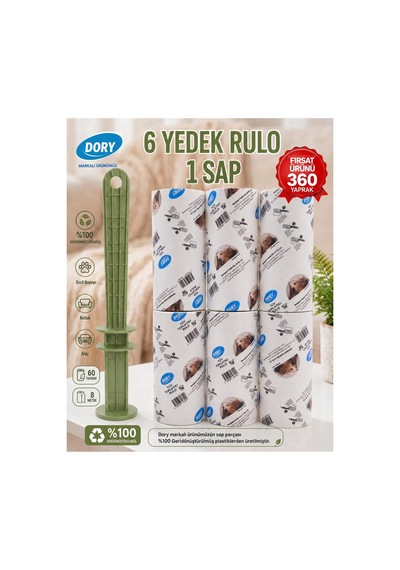 Dory Tüy Toplama Rulosu 6 Lı Set + Sap Evcil Hayvan Tüyü, Koltuk Ve Kıyafet İçin