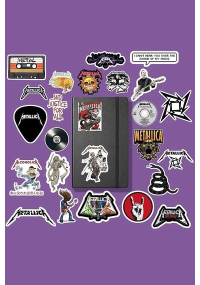 Metallica Rock Sticker Paketi/bullet Journal Defter Çıkartma Ajanda Laptop Etiket Altın - Siyah