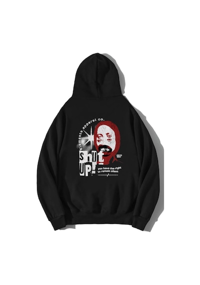 Brz Collection Unisex Oversize Shut Up Hoodie-siyah Siyah