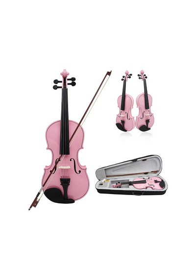 Pembe Renk Tam Boy 4/4 Ebatlı Ful Set Keman-Kutu-Yay-Reçine Dahil
