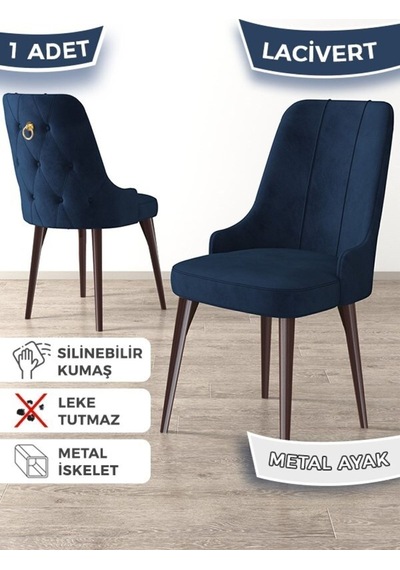 Canisa Newa Serisi, 1.sınıf Babyface Kumaş Kahve Metal Ayaklı Gold Halkalı, 6 Adet Lacivert Sandalye Sandalye Lacivert Ayaklar Kahve