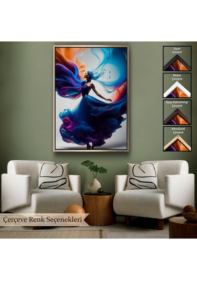 Miyrem^ Canvas Serie Mavi Kıyafetli Soyut Kadın Tablosu-8021