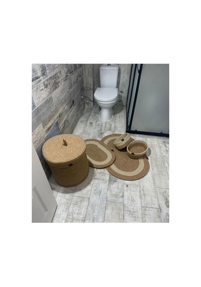 Hasır Jüt 5 Parça Banyo Seti Kırçıl Krem Kırçıl Krem