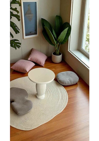 Doğal Ahşap Tekli Mantar Yan Sehpa Krem Renk Dekoratif Sehpa - Wooden Coffee Table Krem
