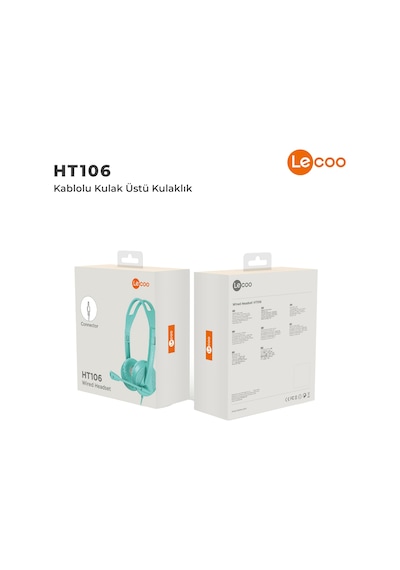 Lecoo HT106 Kablolu 3.5mm Jacklı Mikrofonlu Kulak Üstü Kulaklık Turkuaz
