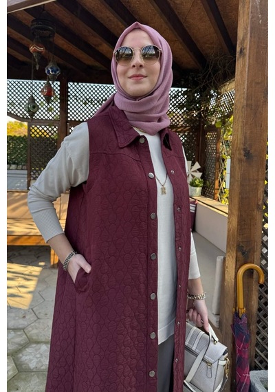 Rabia Şamlı Safir Kapitone Yelek Bordo Çok Renkli