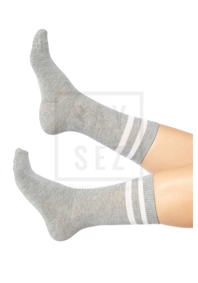 Saysez Bambu Unisex Tenis Kolej Çizgili Gri M. Dikişsiz Soket Çorap 3'lü Gri Melanj