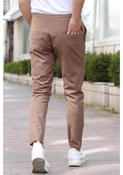 Tarz Cool Erkek Eganis Ipli Jogger Düğmeli Kumaş Pantolon Kahverengi