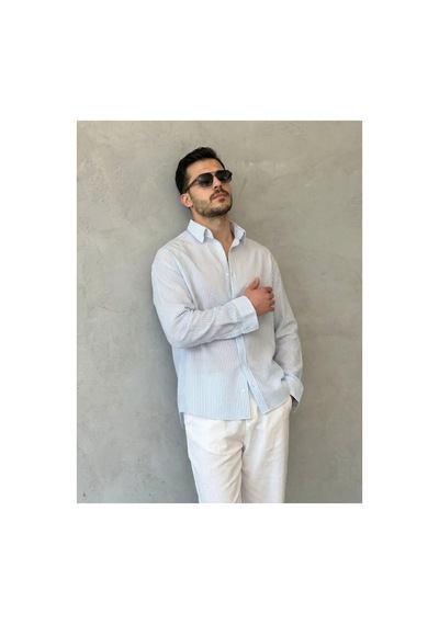 Butik İstanbul Erkek İnce Çizgili Gofre Kumaş Rahat Kalıp Gömlek Buz Mavi Butik İstanbul Erkek İnce Çizgili Gofre Kumaş Rahat Kalıp Gömlek Buz Mavi