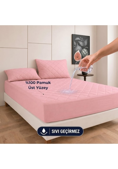 Pudra Kapitone Sıvı Geçirmez Yatak Koruyucu Fitted Alez Çarşaf%100 Pamuk 160x200 Diğer