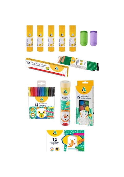 13 Parça Okul Öğrenci Seti,boyama Seti,yazı Seti,stick Yapıştırıcı,kalemtıraş Donanımlı Set