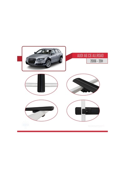 Audi A6 C6 Allroad 2006-2011 Arası İle Uyumlu Basic Model Ara Atkı Tavan Barı Siyah 3 Adet