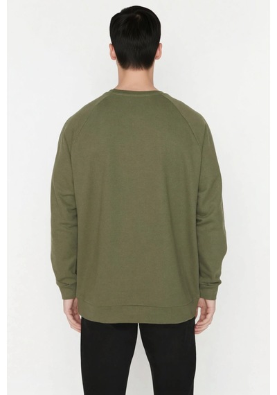 Benerly Erkek Bisiklet Yaka Reglan Kol Oversize Kalıp Sweatshirt Fonksiyo Haki