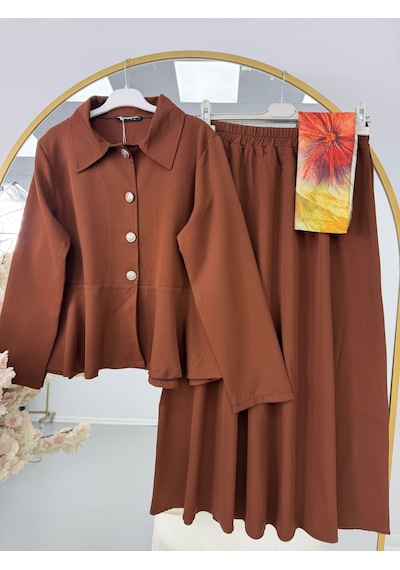 Lovie Moda Kadın Ceketli Takım Kahverengi