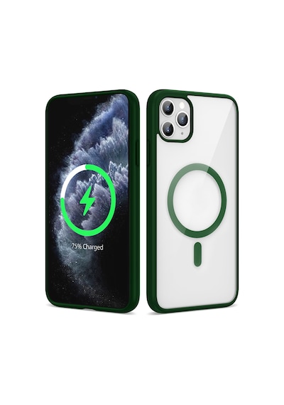 Zore Apple iPhone Uyumlu 11 Pro Max Kılıf Magsafe Wireless Şarj Özellikli Silikon Omsy Ege Kapak - Koyu Yeşil