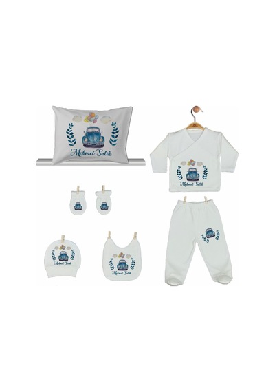 Pia Baby Gl 2011 İsme Özel Arabalı Yastık Zıbın Set Mavi