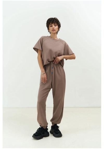 Mai Collection Mai Studios Co. Vero Boz Gri Crop Eşofman Takım Vizon