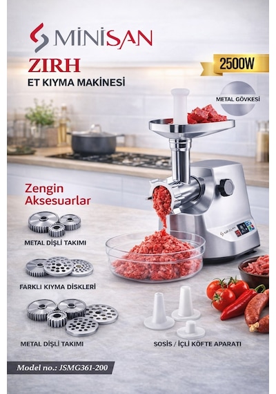 Minisan JSMG361-200 2500 W Zırh Et Kıyma Makinesı